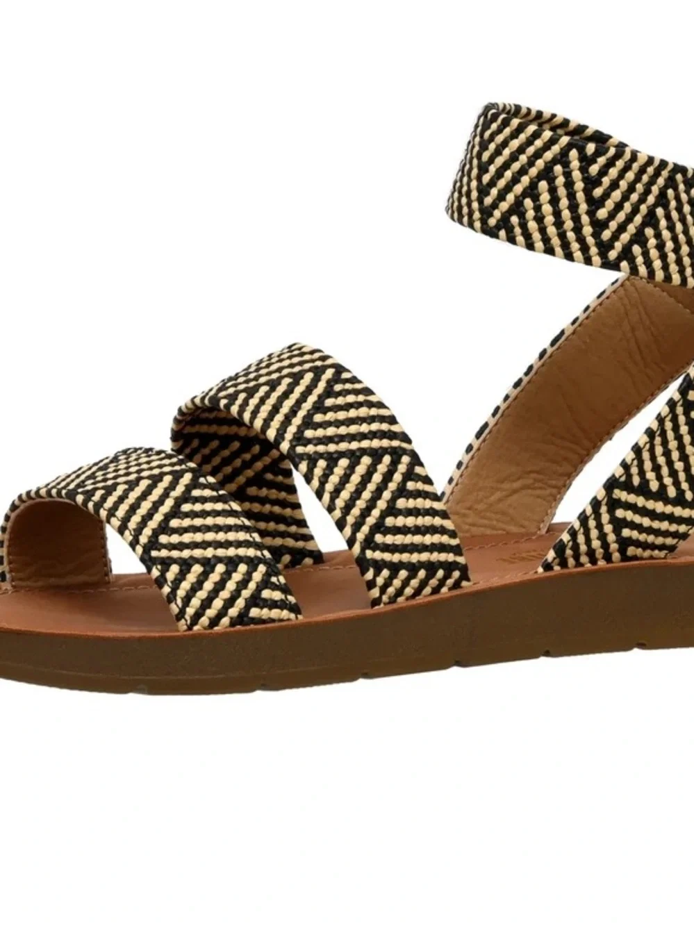 Cushionaire Woven Black & White Ankle-Strap Women's Sandals - Size 8